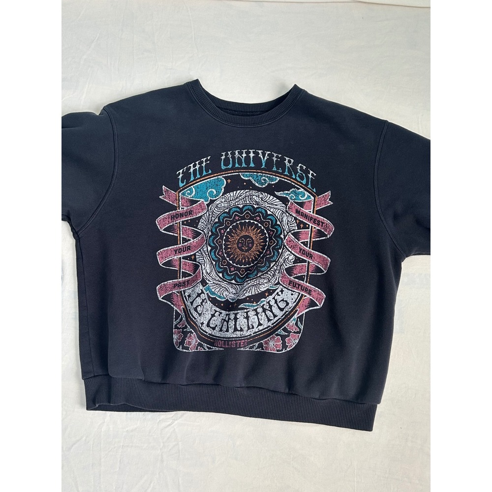 Hollister The Universe Graphic Sweatshirt Black Crewneck Sun Mandala Pullover L